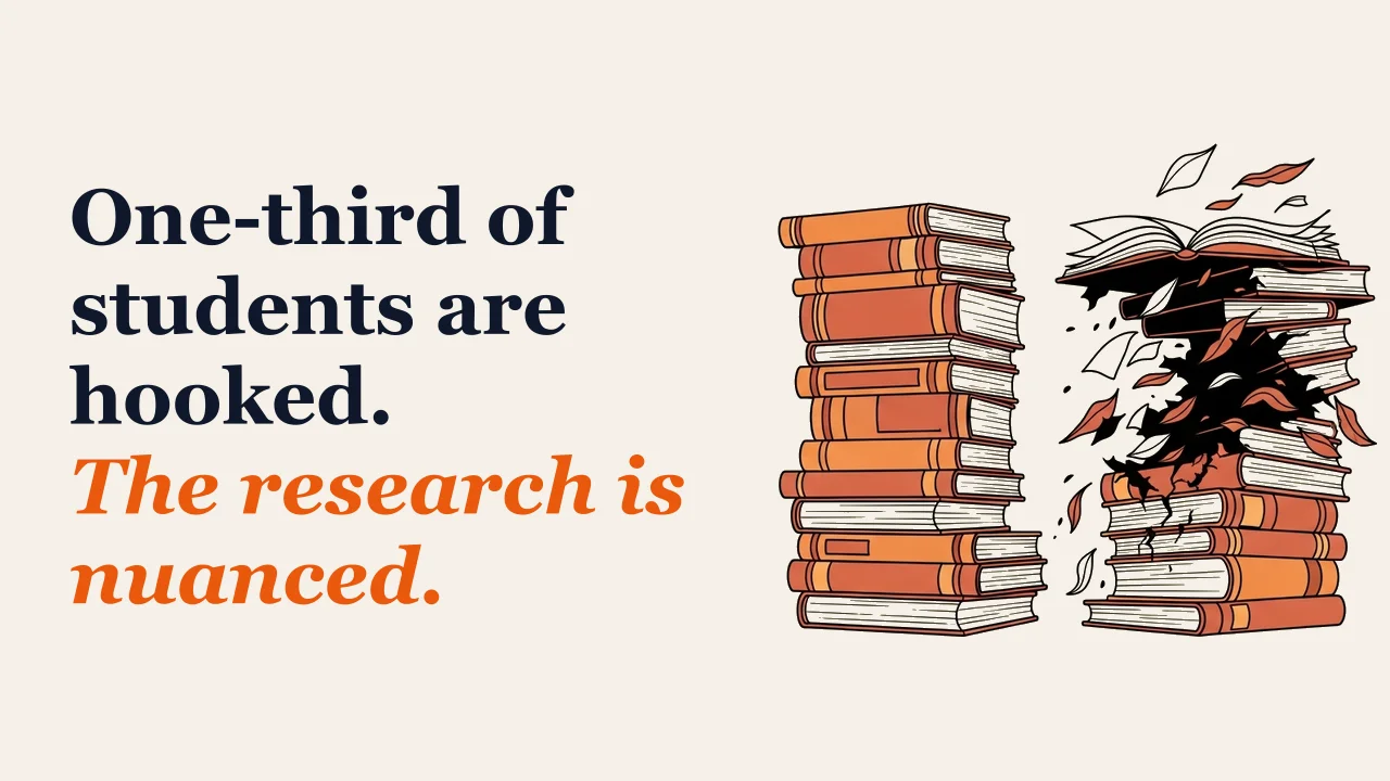 Illustration for: One-third of students are hooked. The research is nuanced.