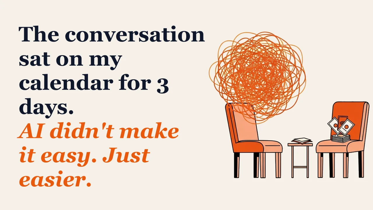 Illustration for: The conversation sat on my calendar for 3 days. AI didn't make it easy. Just easier.