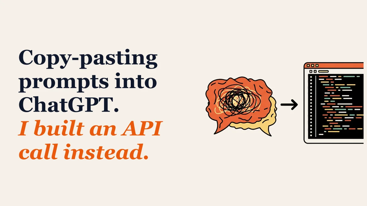 Illustration for: Copy-pasting prompts into ChatGPT. I built an API call instead.