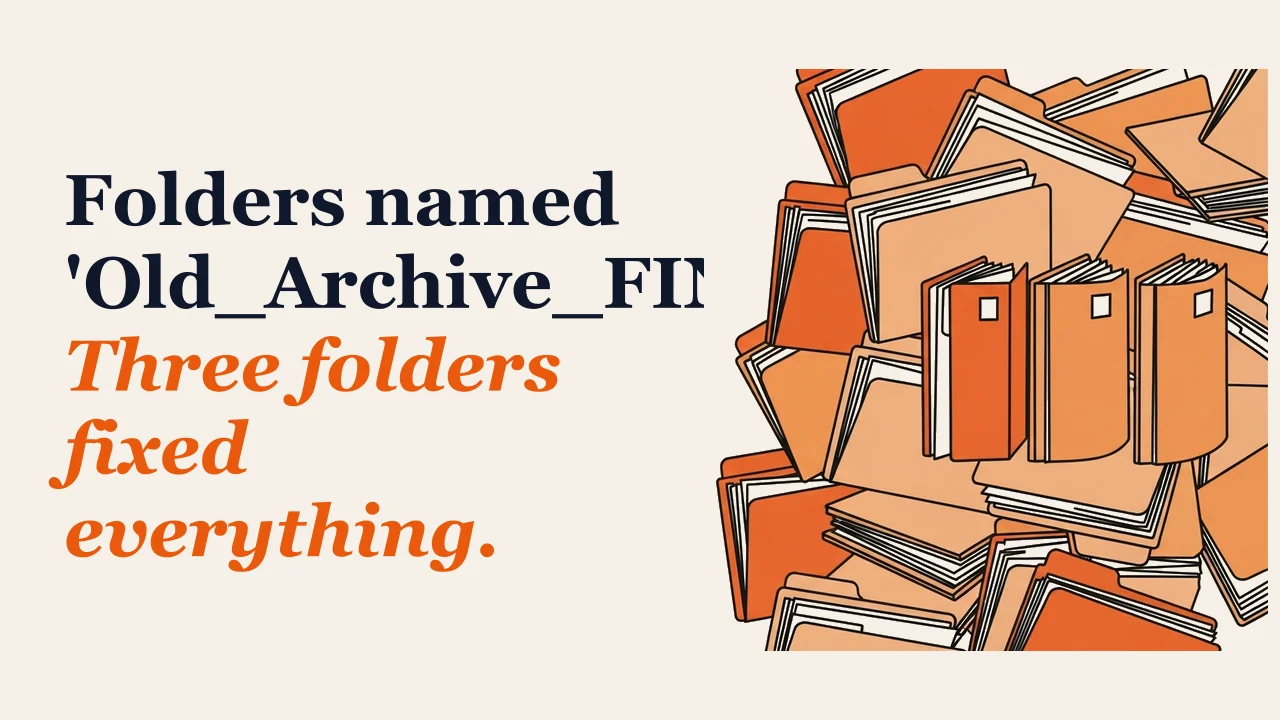 Illustration for: Folders named 'Old_Archive_FINAL_v2.' Three folders fixed everything.