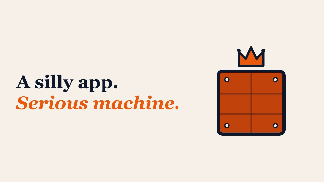 Warm editorial illustration of a tiny crown sitting on a large bolted, engineered block.
