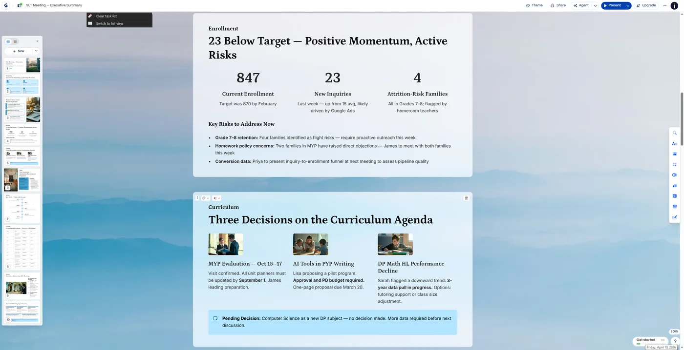 Enrollment and curriculum slides