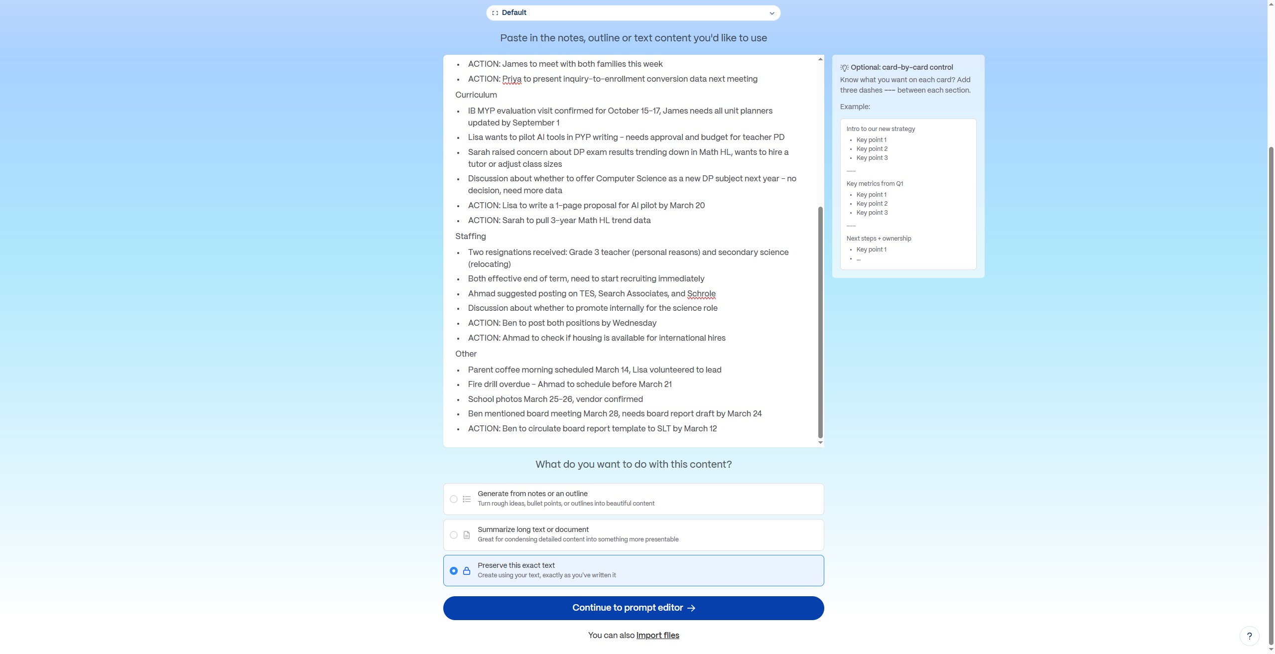 Content type selection